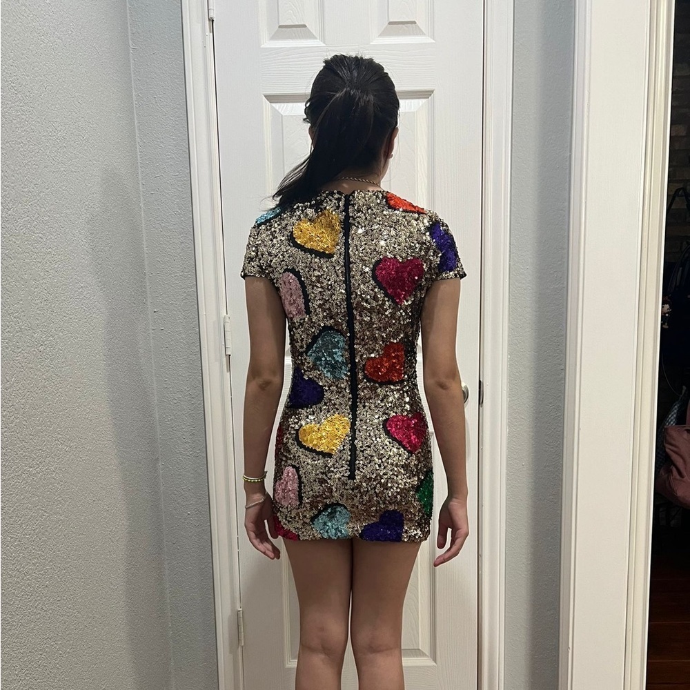 Alice + Olivia Gold Sequin Heart Mini Dress - Picture 6 of 10